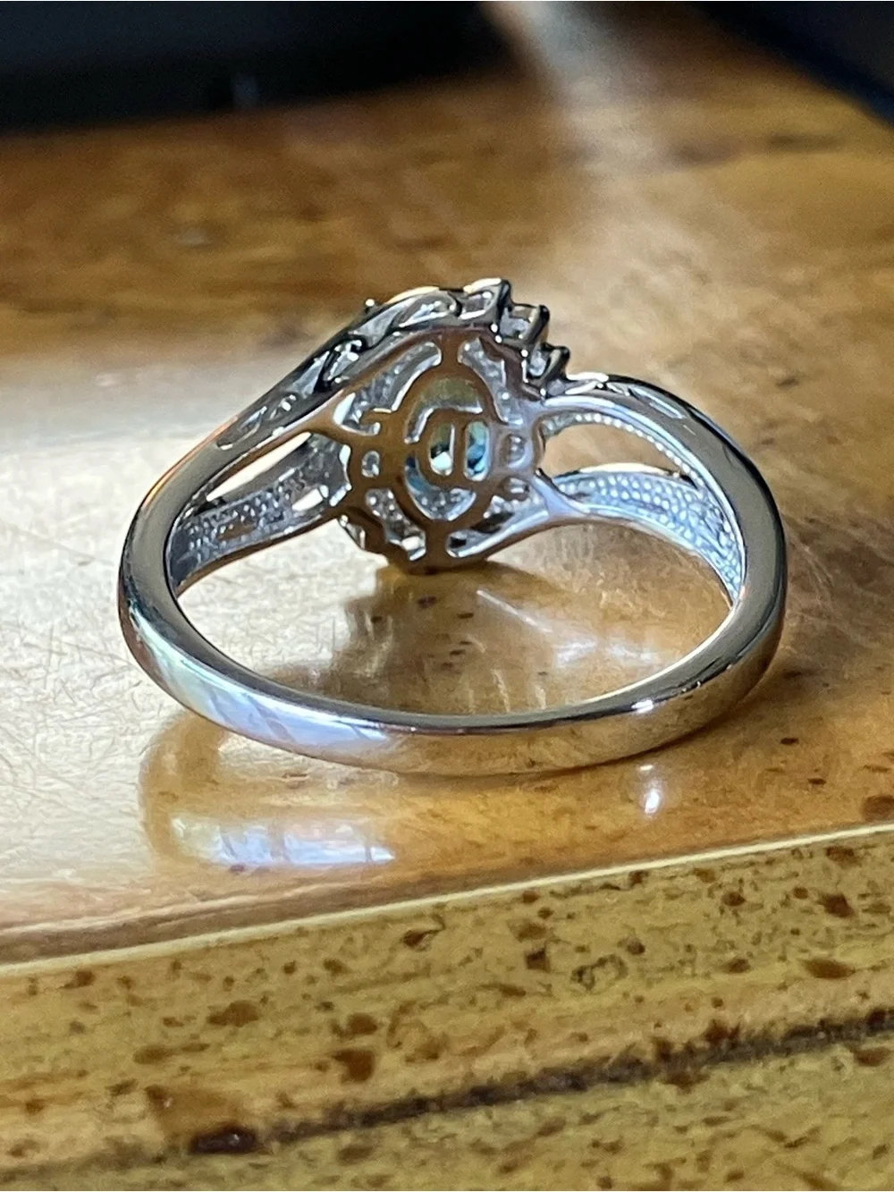 Swiss Blue Topaz White Diamond Ring Size 9